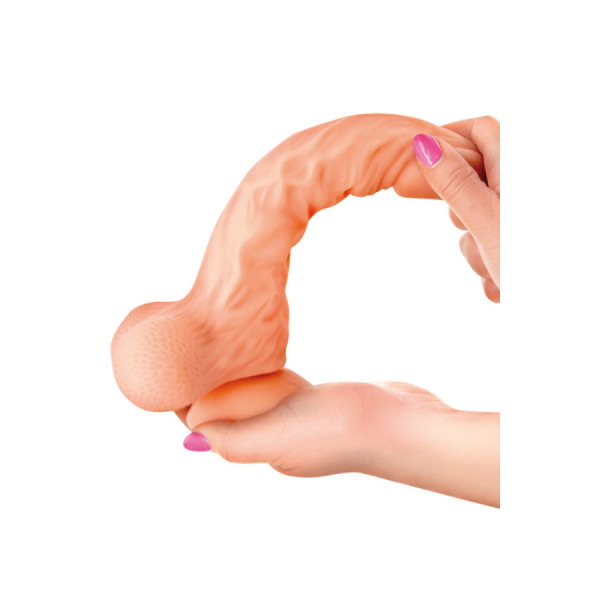 Gode réaliste veiné ventouse va-et-vient prépuce testicules billes mouvantes 18.5cm 